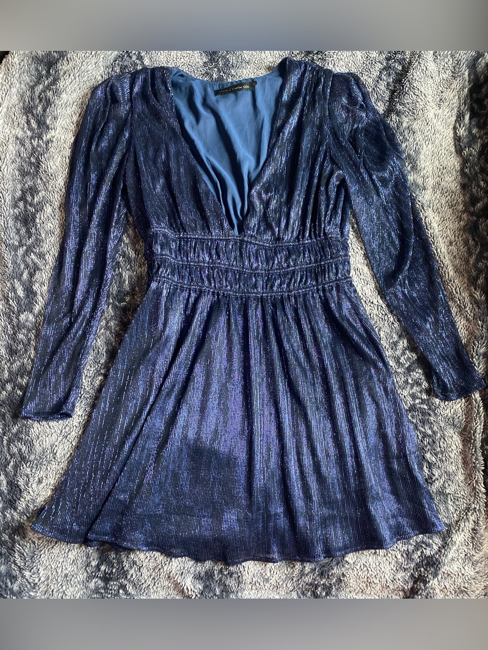 House of Harlow 1960 Blue Shimmery Long Sleeve Layered Dress